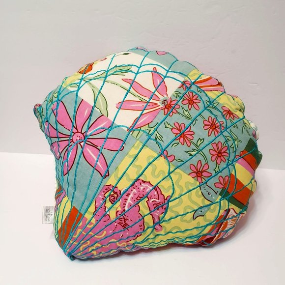 Embroidered Shell Throw Pillow, CBK, Coastal Beach Decor, Seahorse, Pink Cotton - Picture 1 of 8